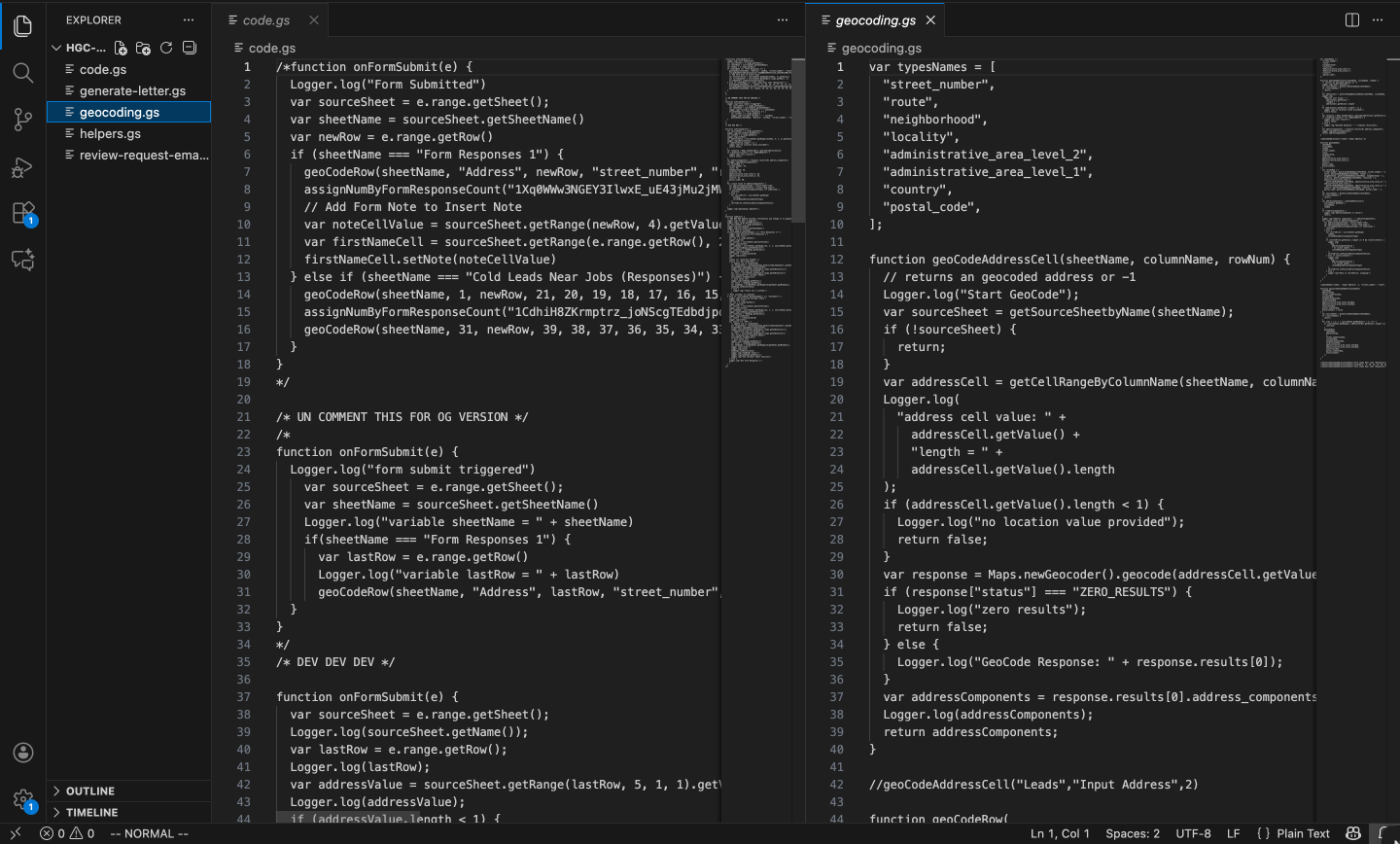 Google Apps Script for address geocoding